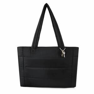 NEW SELINI NEW YORK women's quilted puffer front pocket tote bag in black